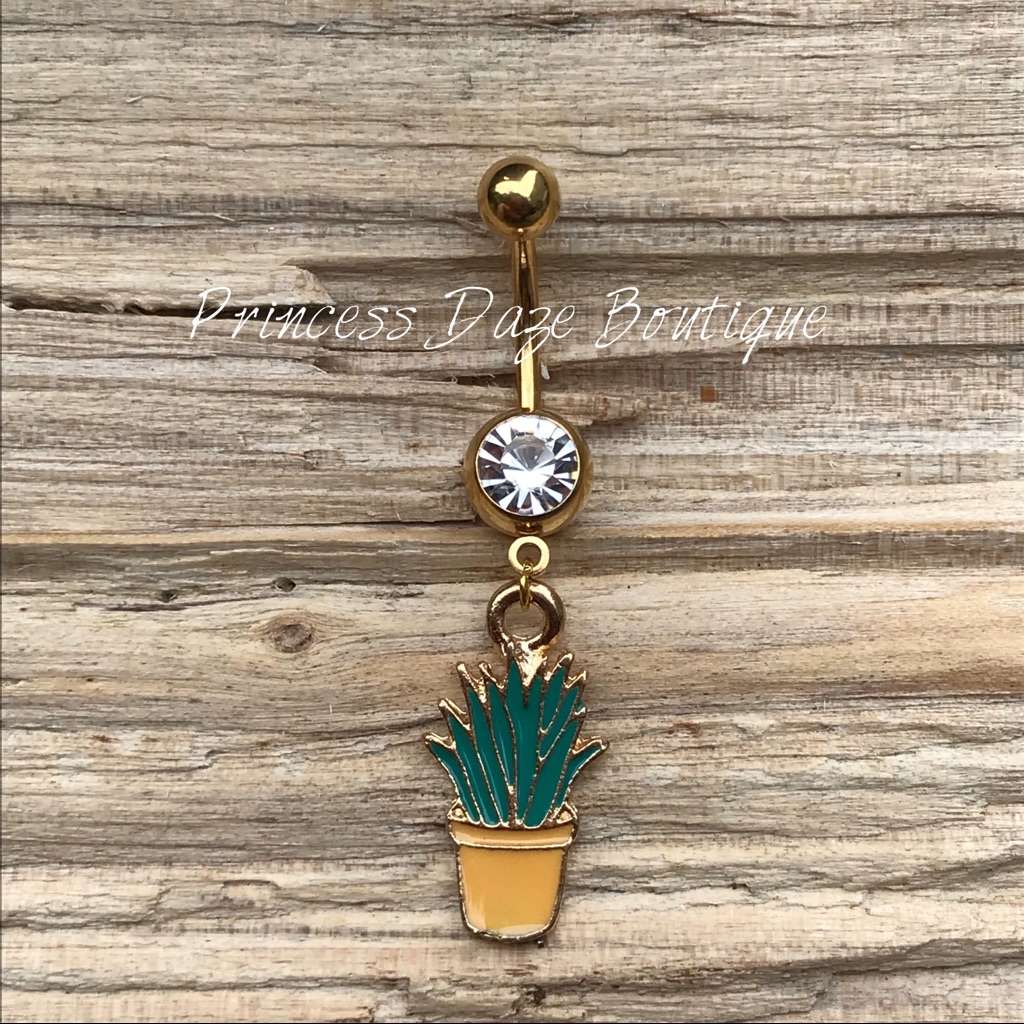 Gold Cactus Belly Button Ring